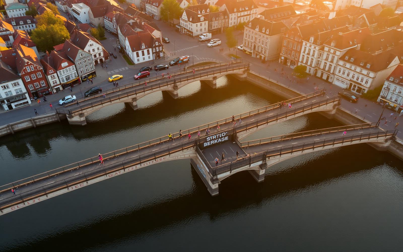 Luchtfoto van de bruggen over de Leie in Kortrijk